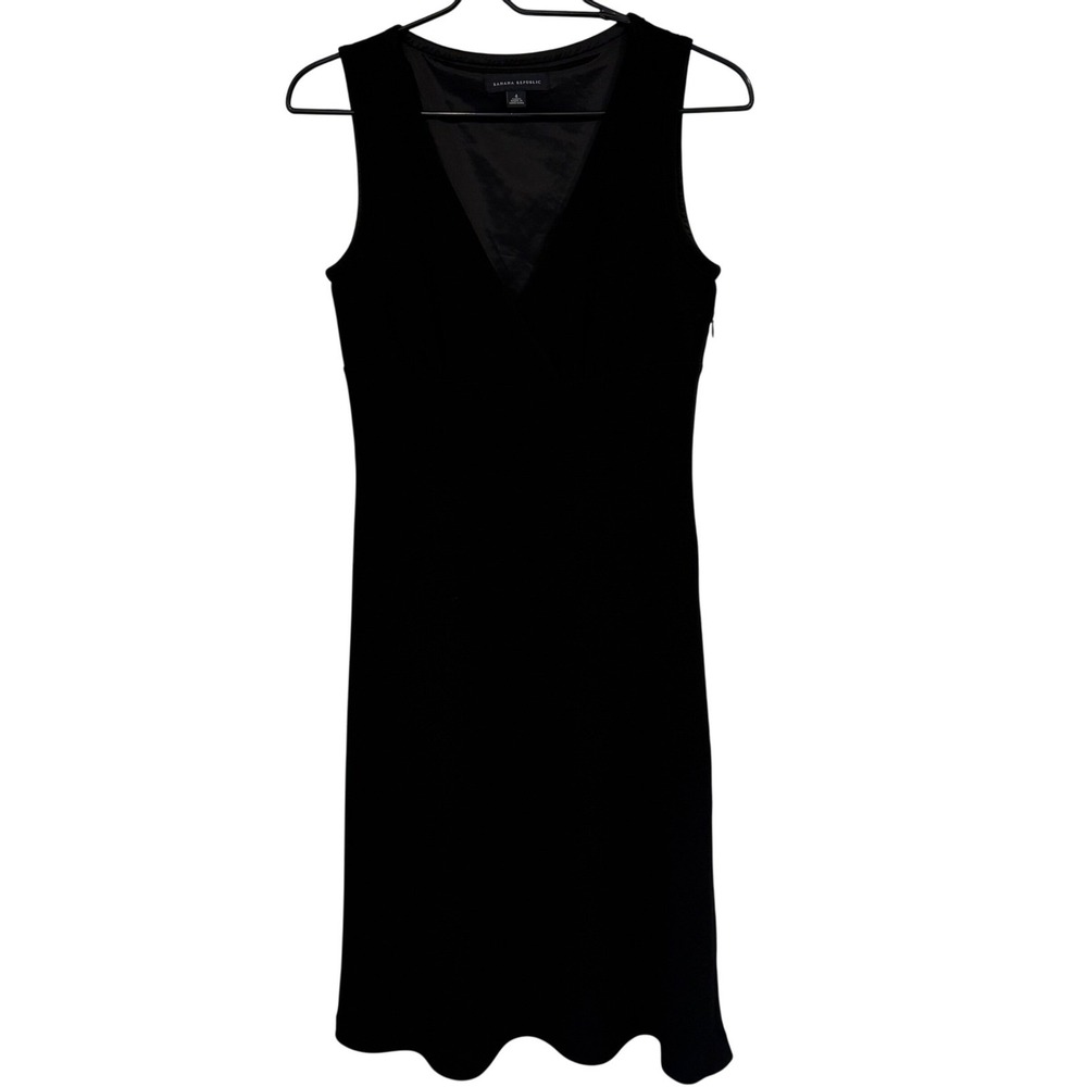 Banana Republic Black Sleeveless V Neck Midi Sheath Dress Women Size 4